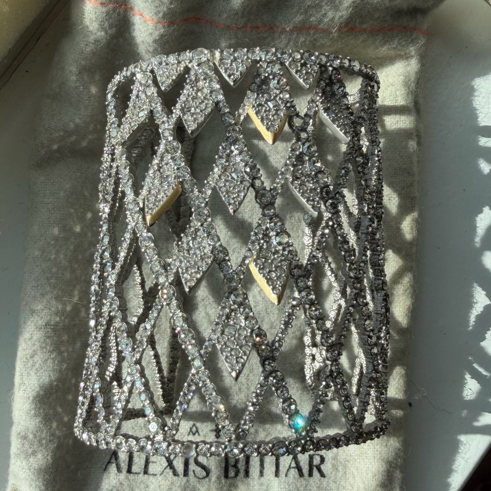 Alexis Bittar Silver, Crystal and Gold Lattice Spiky Bracelet
